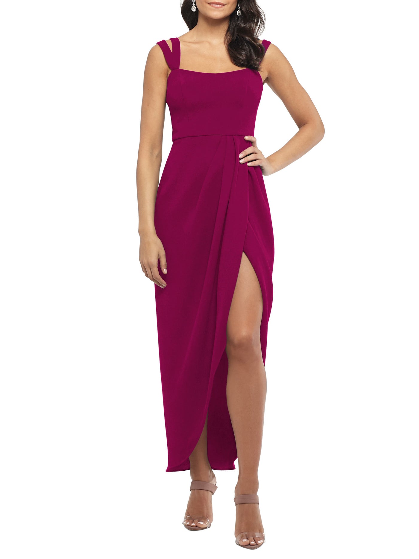 XSCAPE Womens Purple Slitted Sleeveless Scoop Neck Maxi Evening Sheath Dress 12