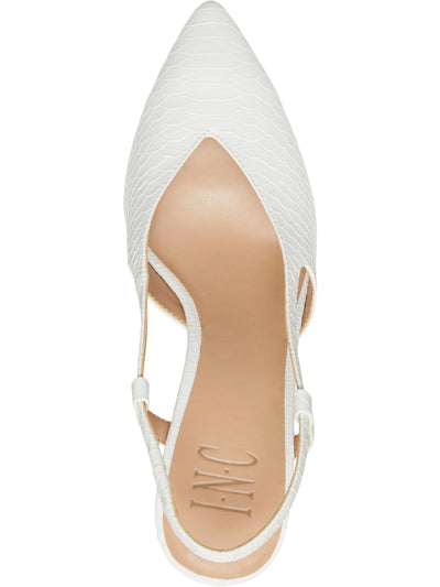 INC Womens White Scale Print Side Cutouts Padded Comfort Brelina Pointed Toe Block Heel Slip On Slingback 8.5 M