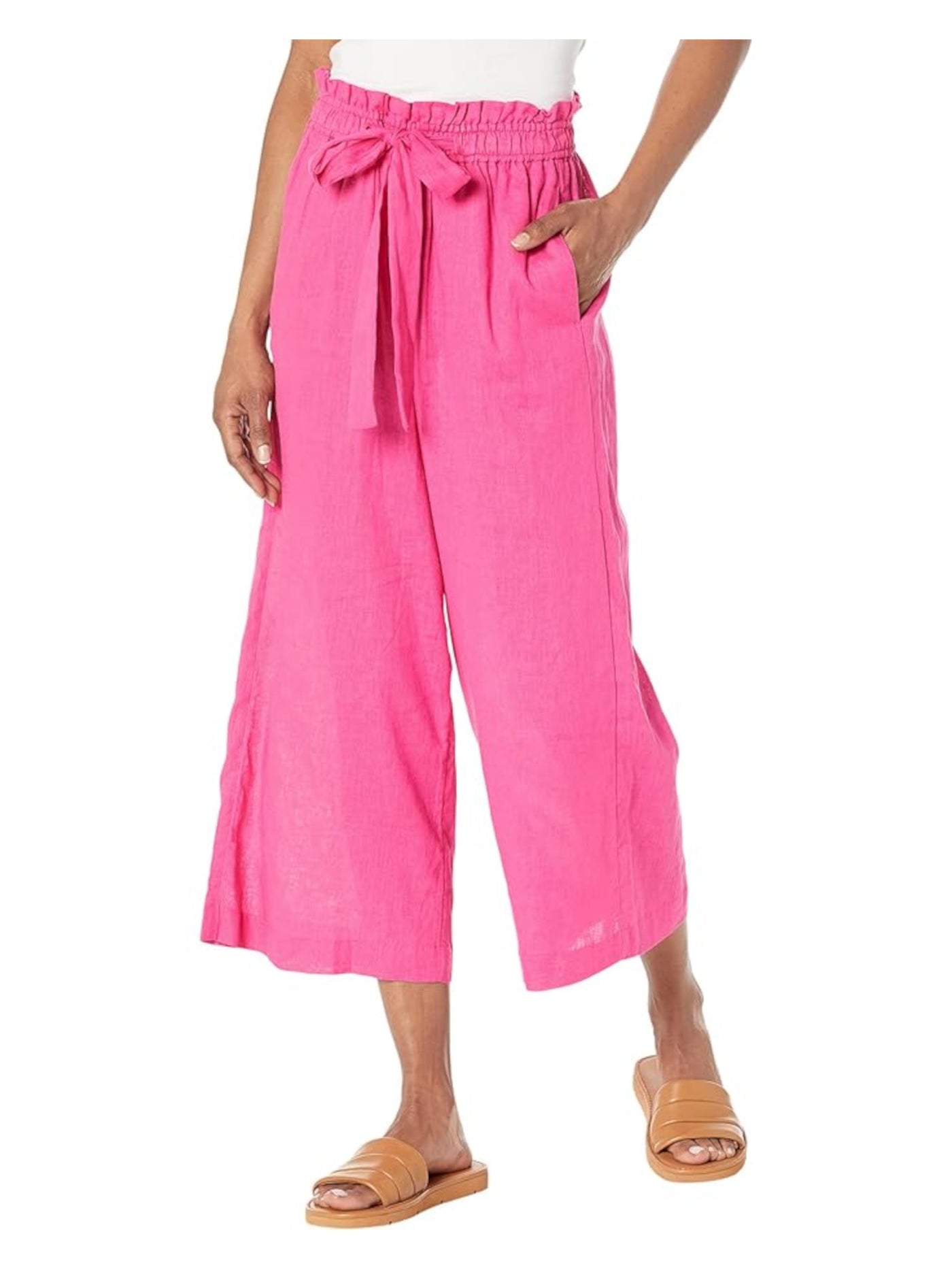 MICHAEL MICHAEL KORS Womens Pink Tie Pocketed Paperbag Waist Cropped Wide Leg High Waist Pants L