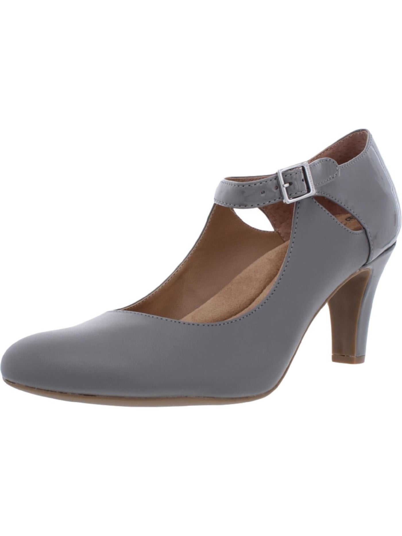 GIANI BERNINI Womens Gray Mixed Media Cushioned Cut Outs Ankle Strap Arch Support Velmah Round Toe Block Heel Buckle Dress Mary Jane 8.5 M
