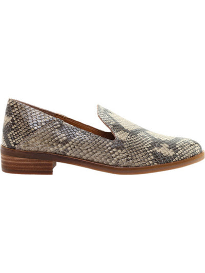 LUCKY BRAND Womens Gray Snake Cut-Out Side Comfort Cahill Round Toe Block Heel Slip On Leather Flats Shoes 5 M