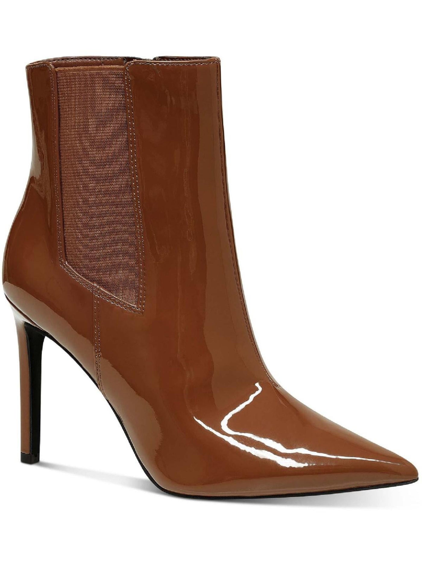 INC Womens Brown Patent Comfort Goring Katalina Pointy Toe Stiletto Zip-Up Booties 5.5 M