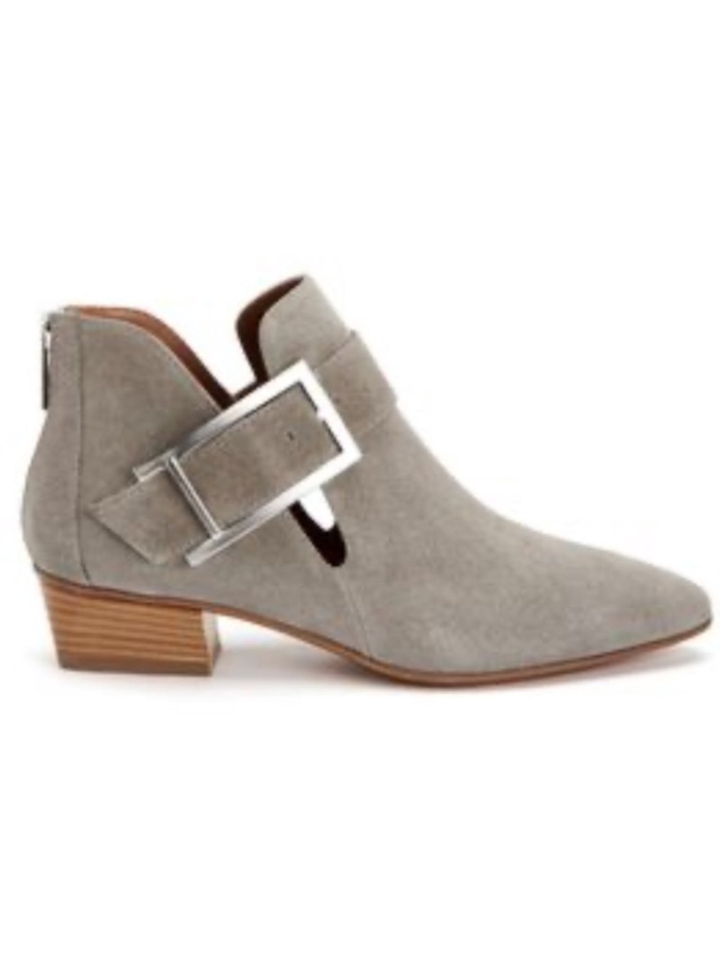 AQUATALIA Womens Gray Buckle Accent Cut Out Filomena Round Toe Block Heel Zip-Up Leather Booties 7.5 M
