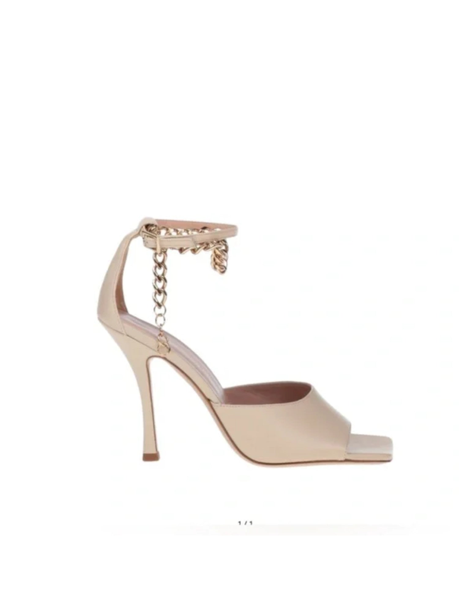 ILIO SMERALDO Womens Beige Chain Ankle Strap Cher Square Toe Stiletto  Buckle Leather Heeled