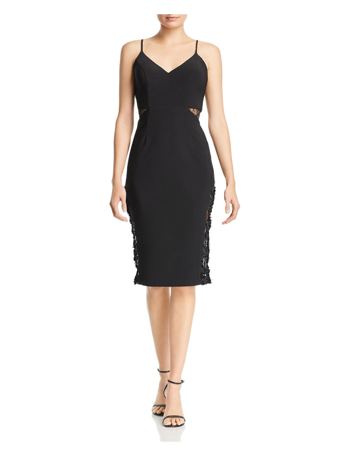 AQUA Womens Black Textured Lace Spaghetti Strap Below The Knee Evening Bobbi + Bricka AQUA Womens Black Textured Lace Spaghetti Strap Below The Knee Evening Bobbi + Bricka