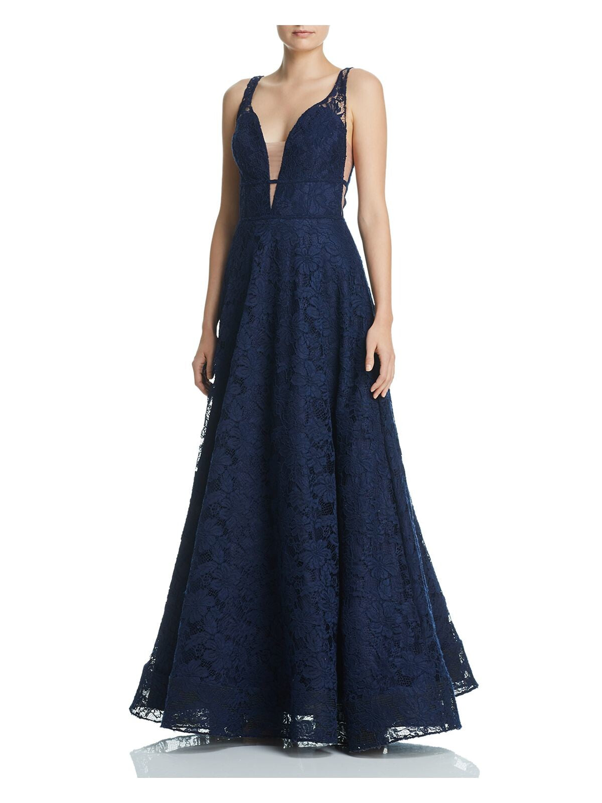 Aqua Womens Lace Mesh Inset Formal Dress Navy 0
