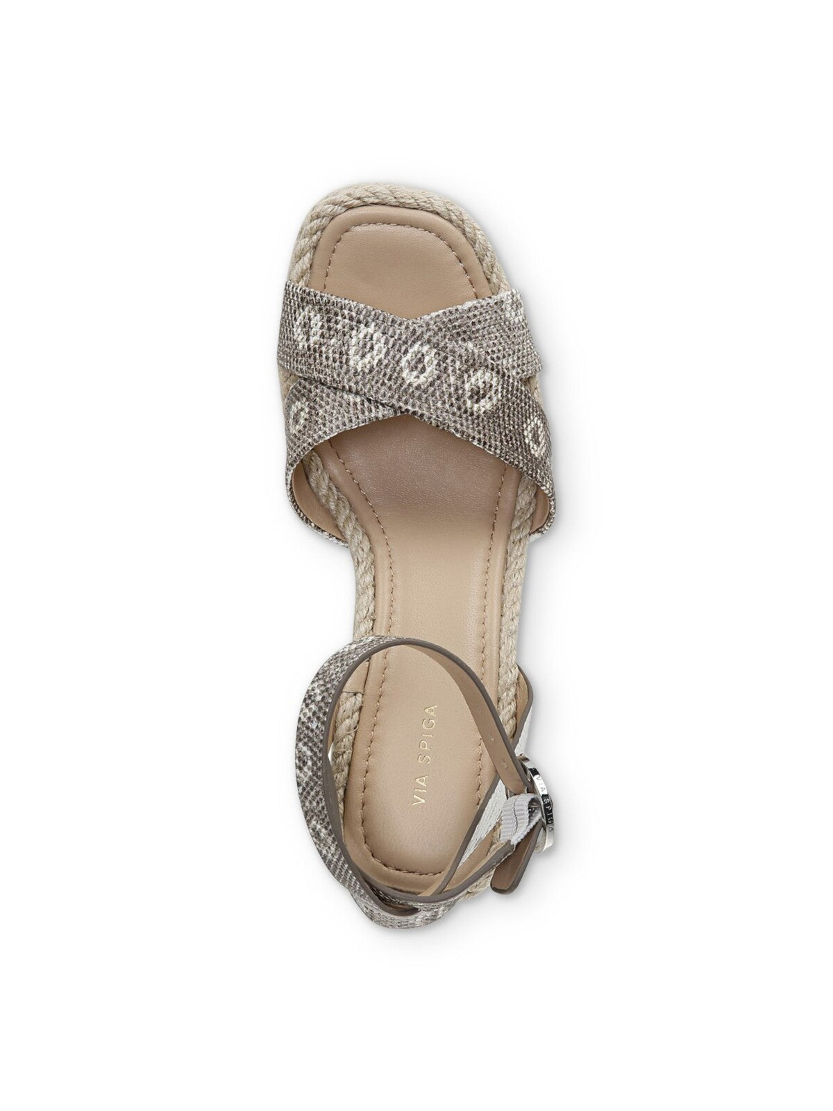 via spiga dress shoes Via Spiga Womens Blanc Brown Ring Lizard Skin Adjustable Strap Cushioned Sesilia Square Toe Wedge Buckle Leather Espadrille Shoes 5.5 M