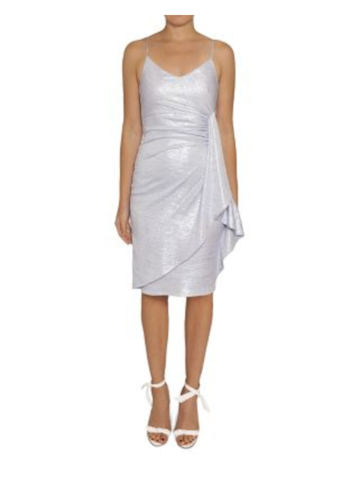 black halo metallic dress Black Halo Womens Ruched V Neck Cocktail Dress Blue 10