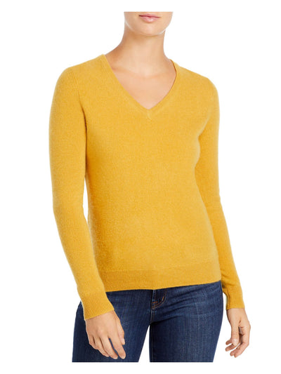 Designer Brand Womens Yellow Cashmere Long Sleeve V Neck Wear To Work Sweater XS