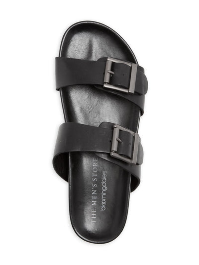 THE MENS STORE Mens Black Contoured Footbed Buckle Accent Devin Round Toe Slip On Leather Slide Sandals Shoes 13 M