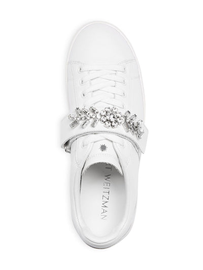 STUART WEITZMAN Womens White Comfort Embellished Adjustable Strap Promise Round Toe Platform Lace-Up Leather Athletic Sneakers Shoes B
