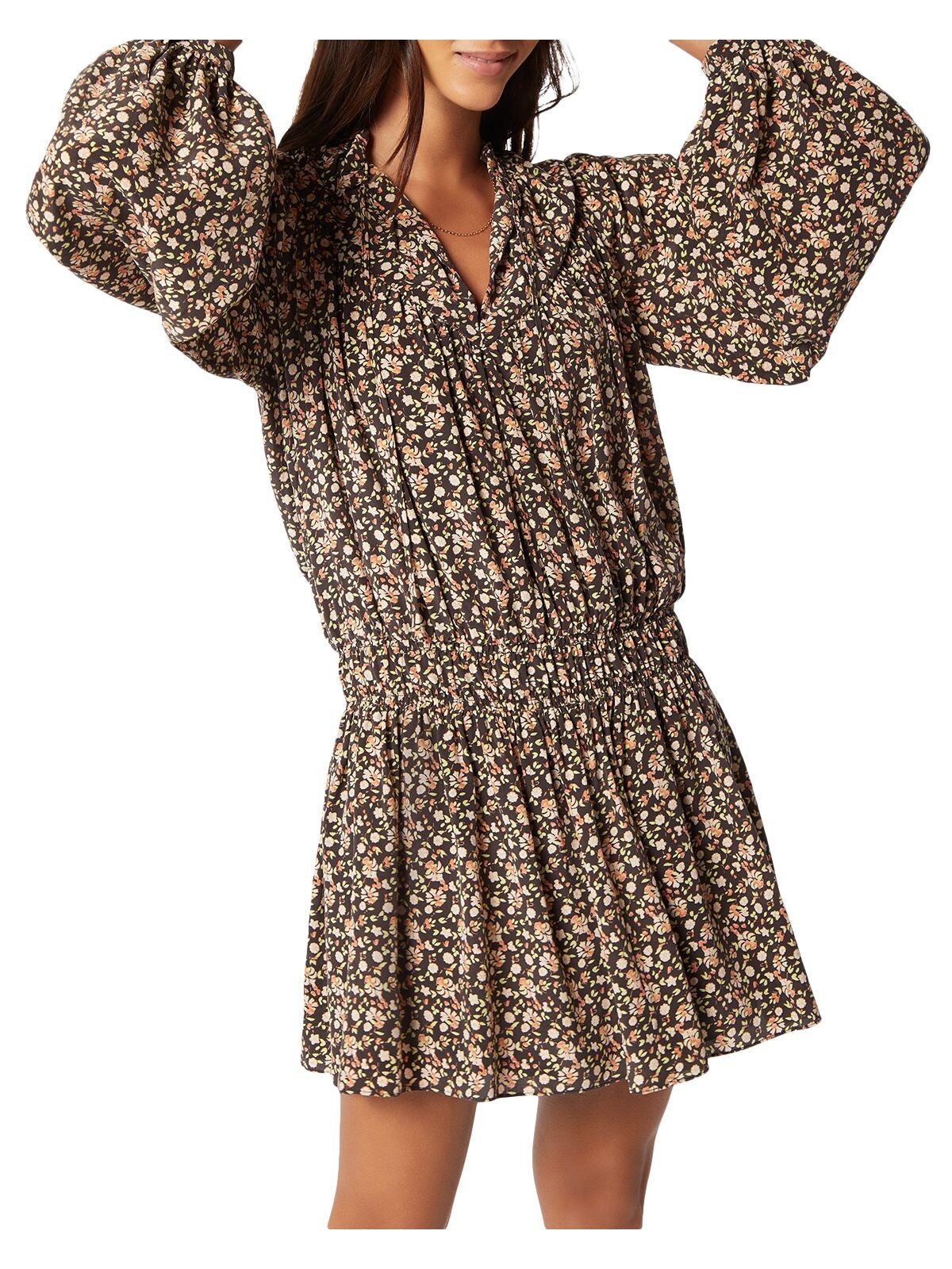 Joie Smocked Waist Silk Mini Dress, 8 / Brown Multi