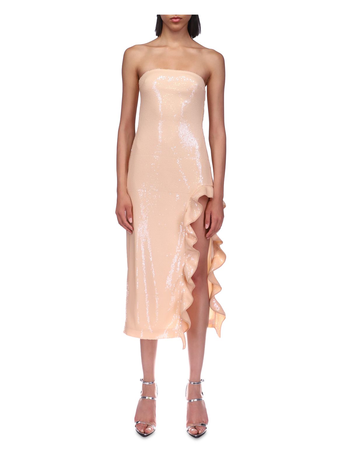 david koma beige dress David Koma Sequined cady and mesh corset gown David Koma