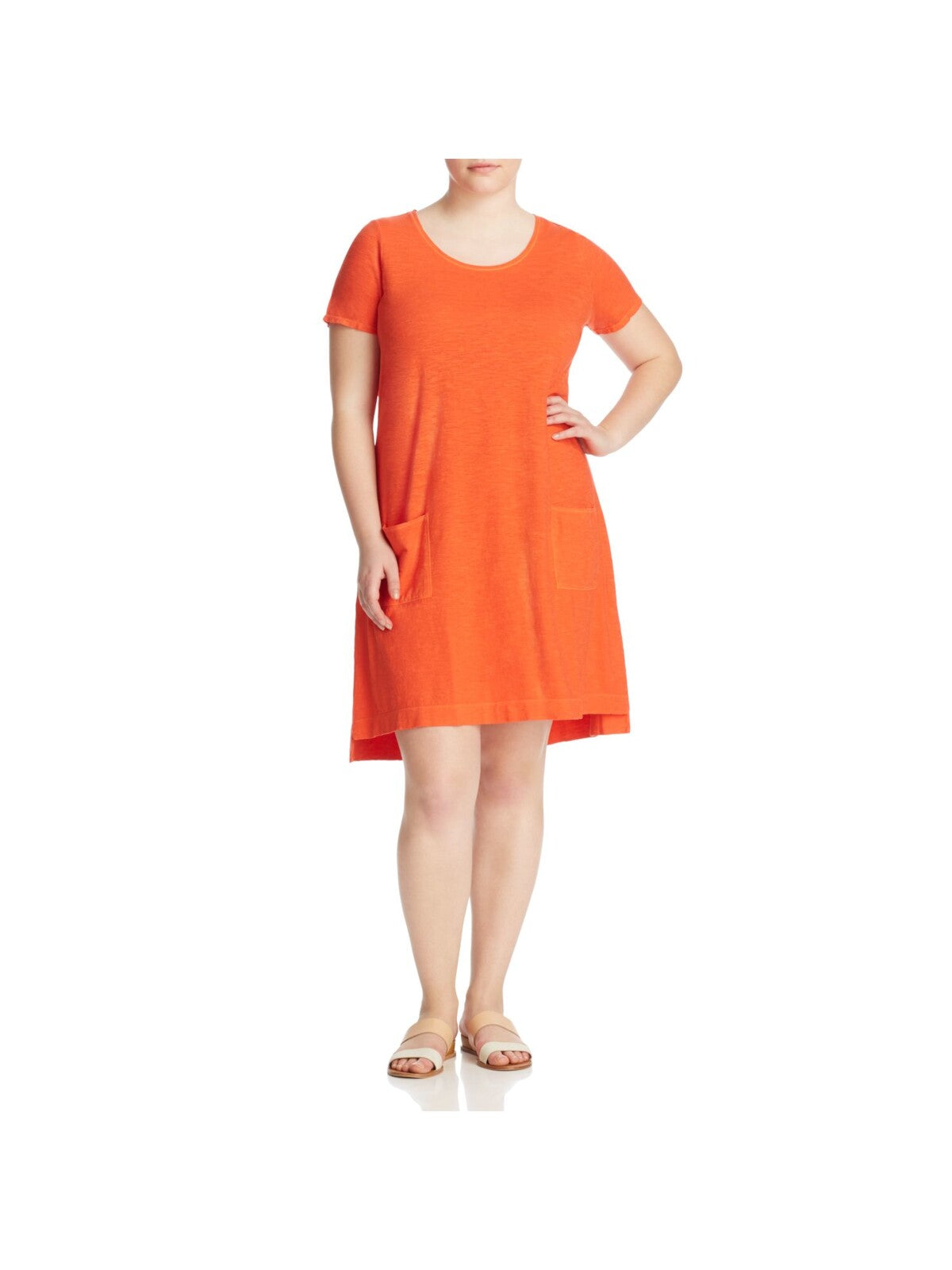 eileen fisher orange dress Eileen Fisher Womens Plus Scoop Neck Vented Hem T-Shirt Dress Sunburst