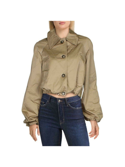 INC Womens Pocketed Button Long Sleeve Collared Button Up Bomber Top