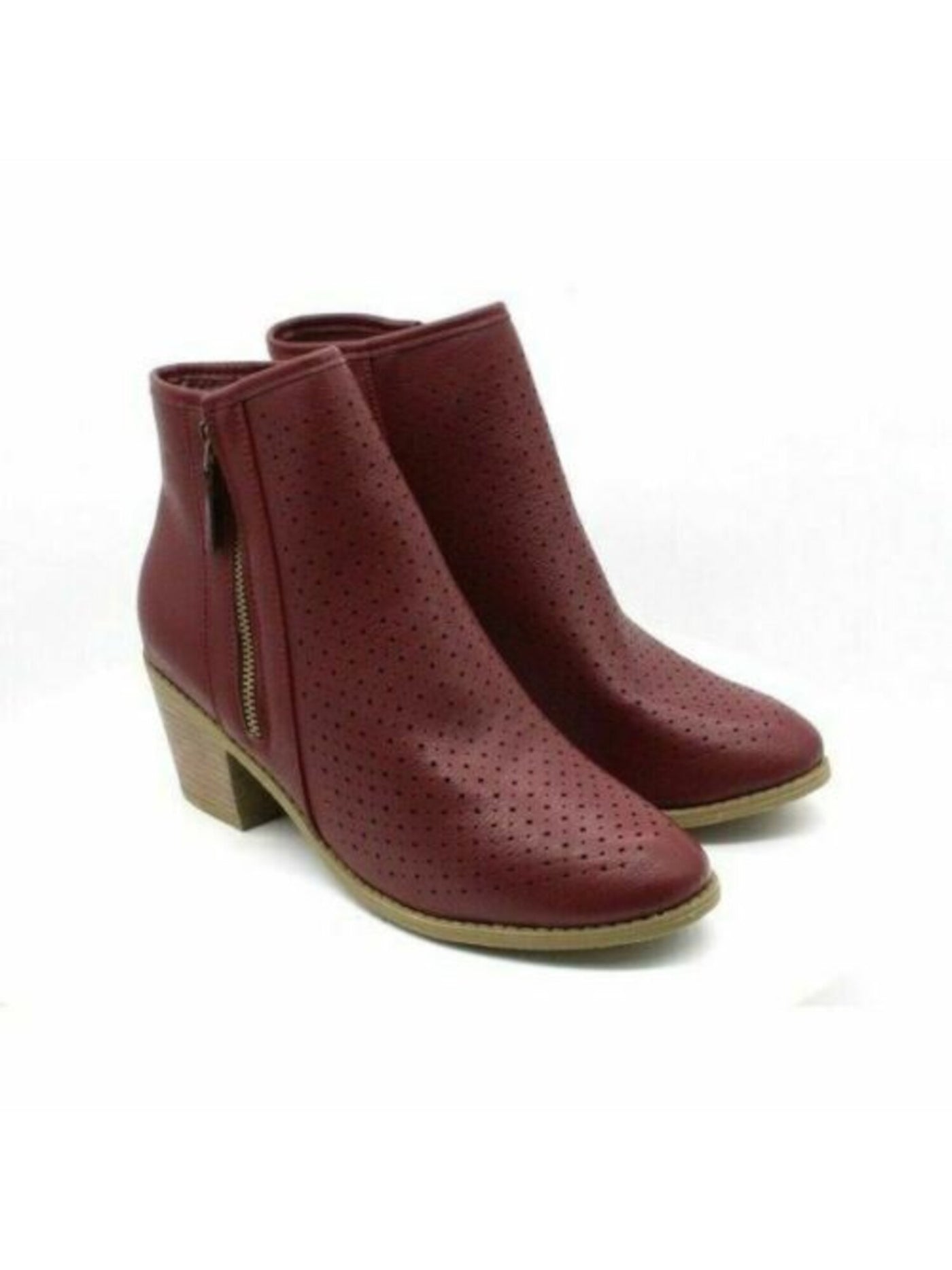 JOURNEE COLLECTION Womens Maroon Perforated Padded Meleny Round Toe Block Heel Zip-Up Booties 12 M