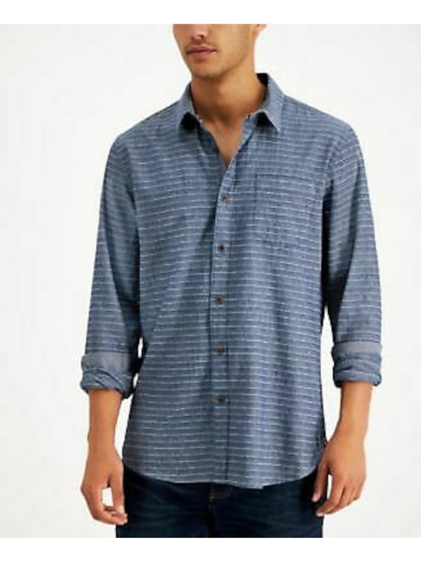 JOURNEE COLLECTION Mens Navy Striped Collared Button Down Shirt XL