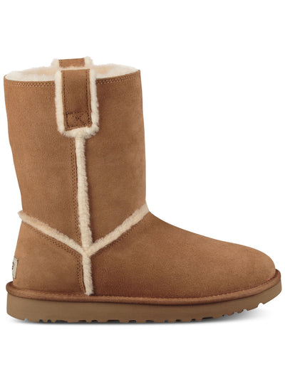 UGG Womens Brown Mixed Media Pull Tabs At Both Sides Padded Classic Short Round Toe Winter Boots 11