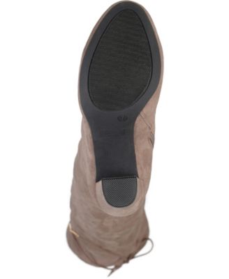 JOURNEE COLLECTION Womens Taupe Beige Tie Back Padded Maya Round Toe Block Heel Zip-Up Heeled Boots