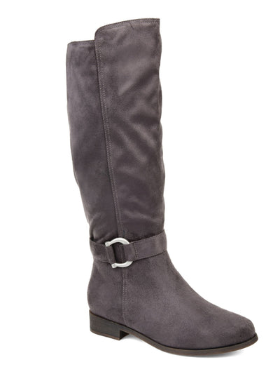 JOURNEE COLLECTION Womens Gray Horse Shoe Buckle D  Western Vib Cushioned Wide Calf Cate Almond Toe Stacked Heel Zip-Up Riding Boot 8.5 M WC
