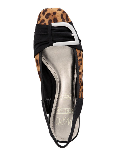 IMPO Womens Beige Leopard Print Elastic Buckle Accent Comfort Daela Square Toe Wedge Slip On Slingback Sandal 8.5 M