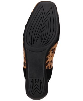 IMPO Womens Beige Leopard Print Elastic Buckle Accent Comfort Daela Square Toe Wedge Slip On Slingback Sandal M