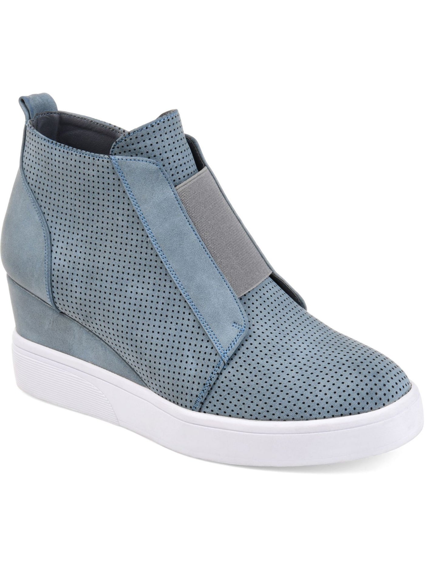 JOURNEE COLLECTION Womens Blue Pinhole Texture 1" Platform Clara Almond Toe Wedge Zip-Up Athletic Sneakers 9 M