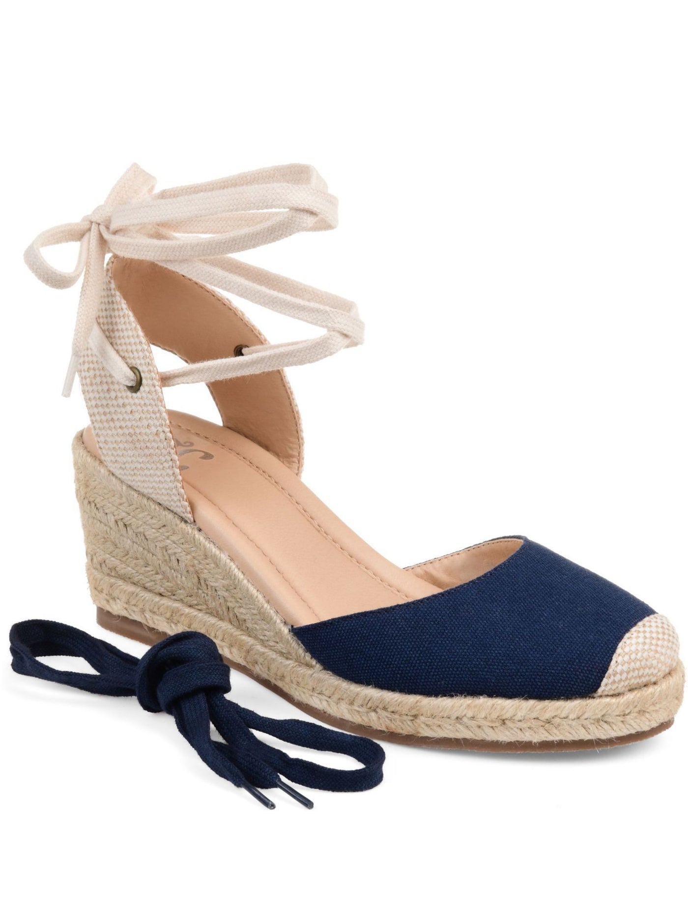 JOURNEE COLLECTION Womens Navy 1/2" Platform Open Back Shoe Padded Monte Round Toe Wedge Lace-Up Espadrille Shoes 11