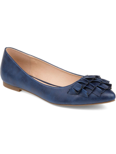 JOURNEE COLLECTION Womens Navy Ruffled Padded Judy Pointed Toe Slip On Ballet Flats 8.5