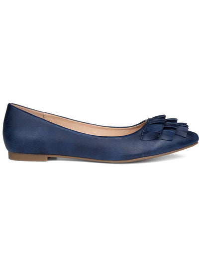 JOURNEE COLLECTION Womens Navy Ruffled Padded Judy Pointed Toe Slip On Ballet Flats 8.5