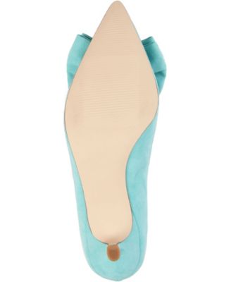 JOURNEE COLLECTION Womens Aqua Bow Accent Padded Orana Pointed Toe Kitten Heel Slip On Dress Pumps Shoes