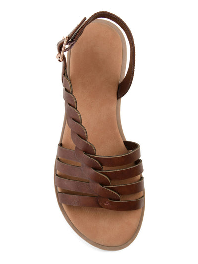 JOURNEE COLLECTION Womens Brown Braided Strap Buckle Accent Padded Solay Round Toe Slip On Slingback Sandal 6.5 M