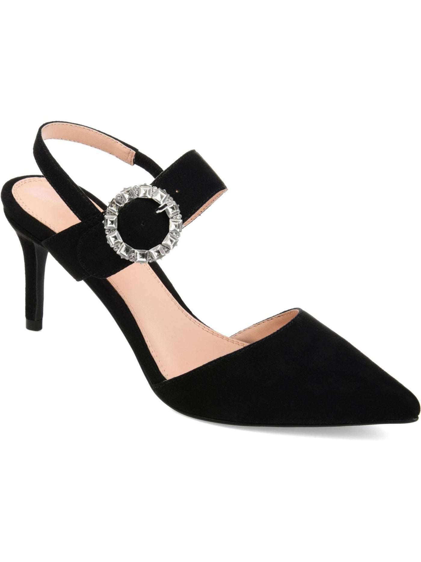 JOURNEE COLLECTION Womens Black Gem Accent Cushioned Cecelia Pointed Toe Stiletto Buckle Dress Pumps 7