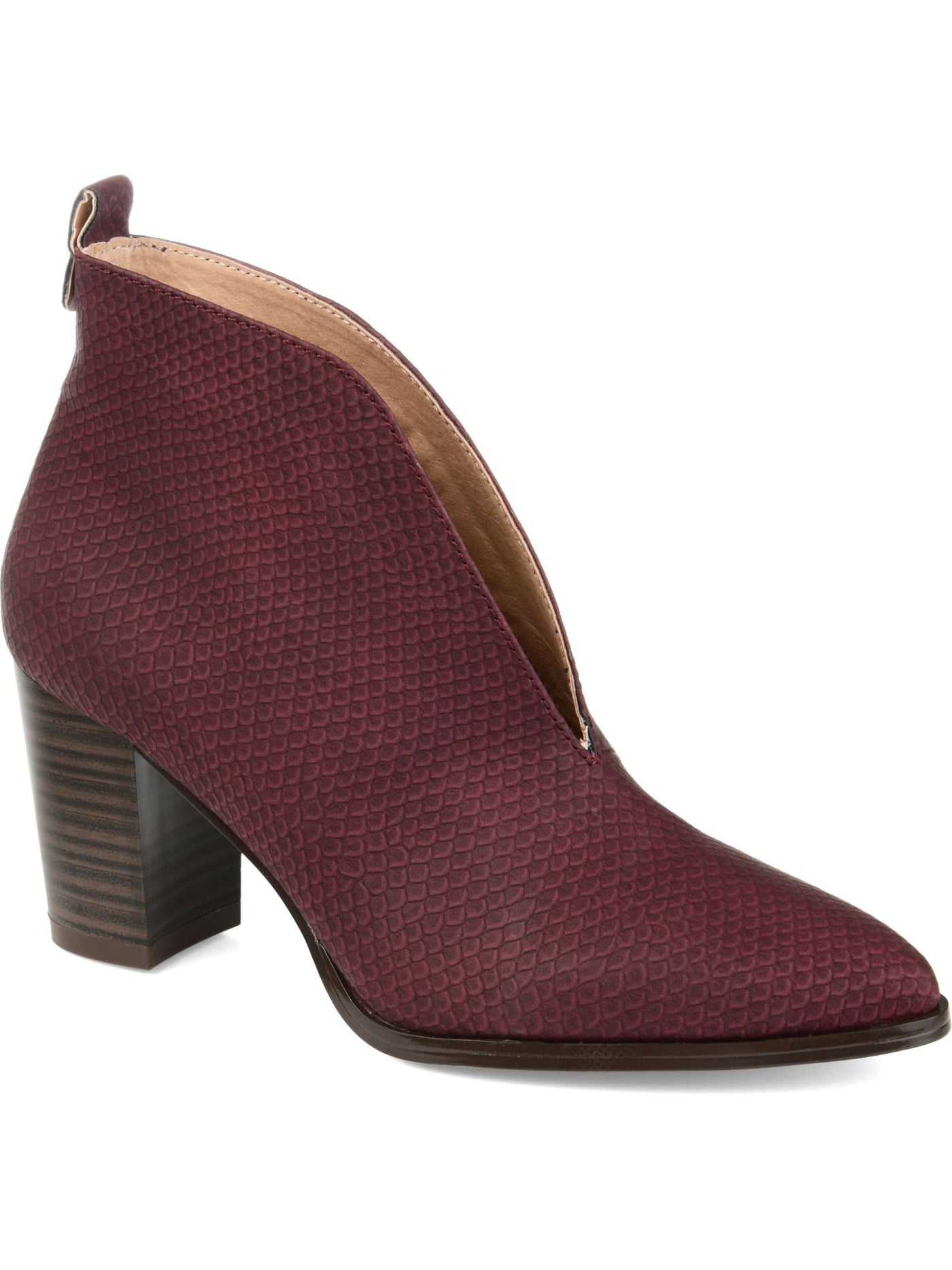 JOURNEE COLLECTION Womens Burgundy Textured V-Cutout  Pull Tab Bellamy Pointed Toe Block Heel Slip On Booties 8.5