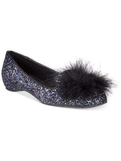 REACTION KENNETH COLE Womens Purple Chunky Glitter Cushioned Feather Pom Pom Glitter Feather Accent Gen-ie Bottle Round Toe Slip On Flats Shoes 12 M