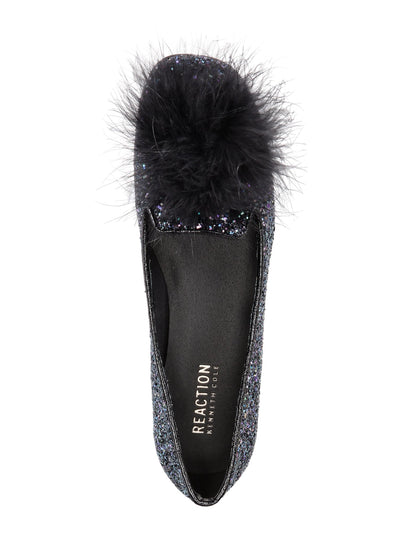 REACTION KENNETH COLE Womens Purple Chunky Glitter Cushioned Feather Pom Pom Glitter Feather Accent Gen-ie Bottle Round Toe Slip On Flats Shoes 12 M