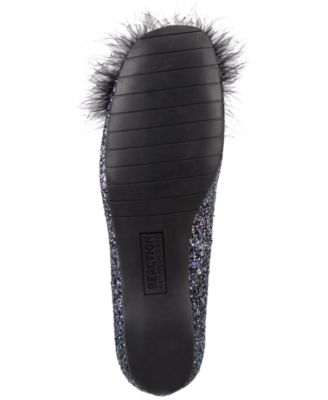 REACTION KENNETH COLE Womens Purple Chunky Glitter Cushioned Feather Pom Pom Glitter Feather Accent Gen-ie Bottle Round Toe Slip On Flats Shoes M