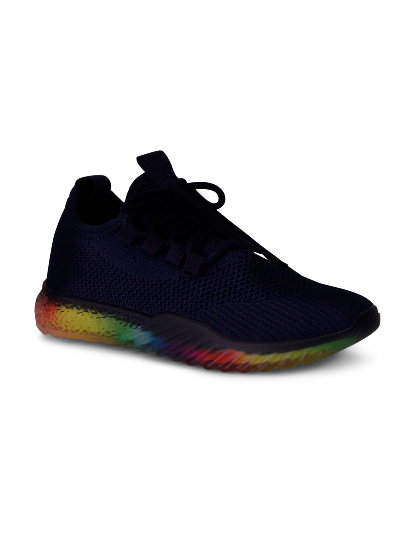 WANTED Womens Navy Rainbow 1/2" Platform Cushioned Stretch Felicity Round Toe Wedge Lace-Up Athletic Sneakers Shoes 11