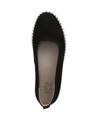 NATURALIZER Womens Black 0.5" Platform Stitch Detailing Cushioned Dolly Round Toe Wedge Slip On Leather Flats Shoes M