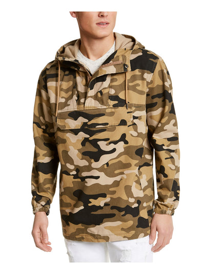 Sun + Stone Mens Green Camouflage Long Sleeve Mock Classic Fit Quarter-Zip Cotton Hoodie S