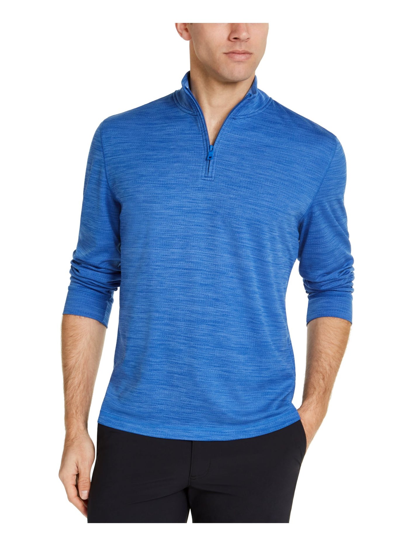 CLUBROOM Mens Blue Heather Mock Classic Fit Quarter-Zip Sweatshirt M