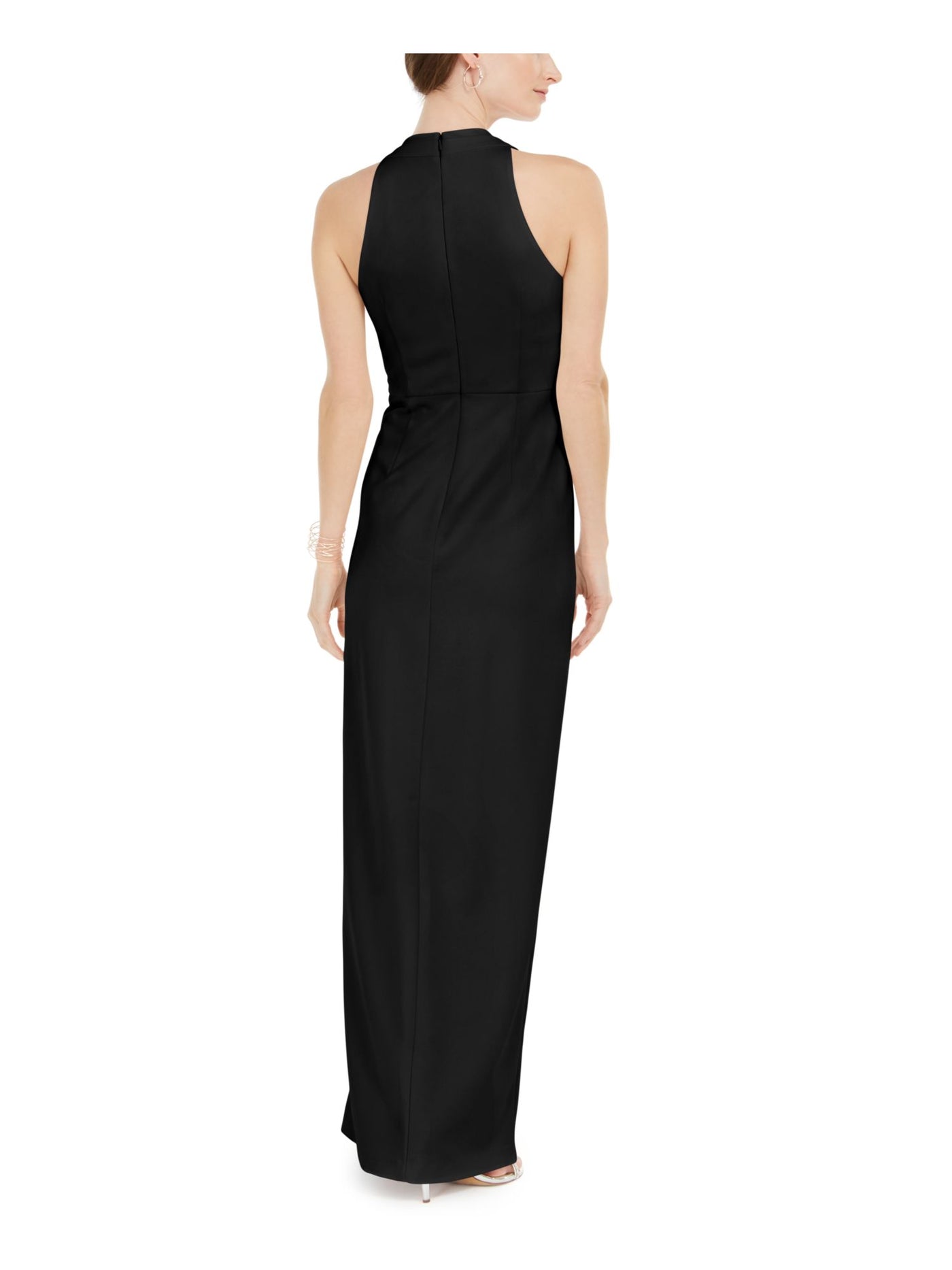 ADRIANNA PAPELL Womens Black Pleated Sleeveless V Neck Full-Length Evening Sheath Dress 2