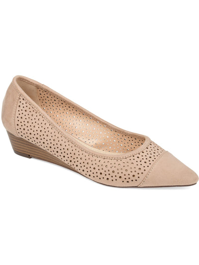 JOURNEE COLLECTION Womens Pink Perforated Padded Finnola Pointed Toe Wedge Slip On Pumps 7.5 M