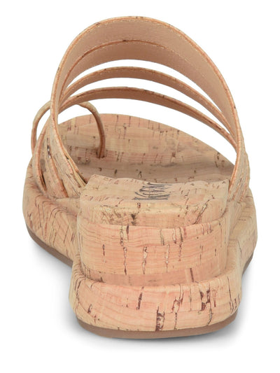 KORKS Womens Beige 1/2" Platform Cork-Like Toe-Loop Cushioned Strappy Maya Round Toe Wedge Slip On Leather Slide Sandals Shoes 9 M