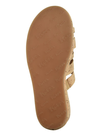 KORKS Womens Beige 1/2" Platform Cork-Like Toe-Loop Cushioned Strappy Maya Round Toe Wedge Slip On Leather Slide Sandals Shoes M