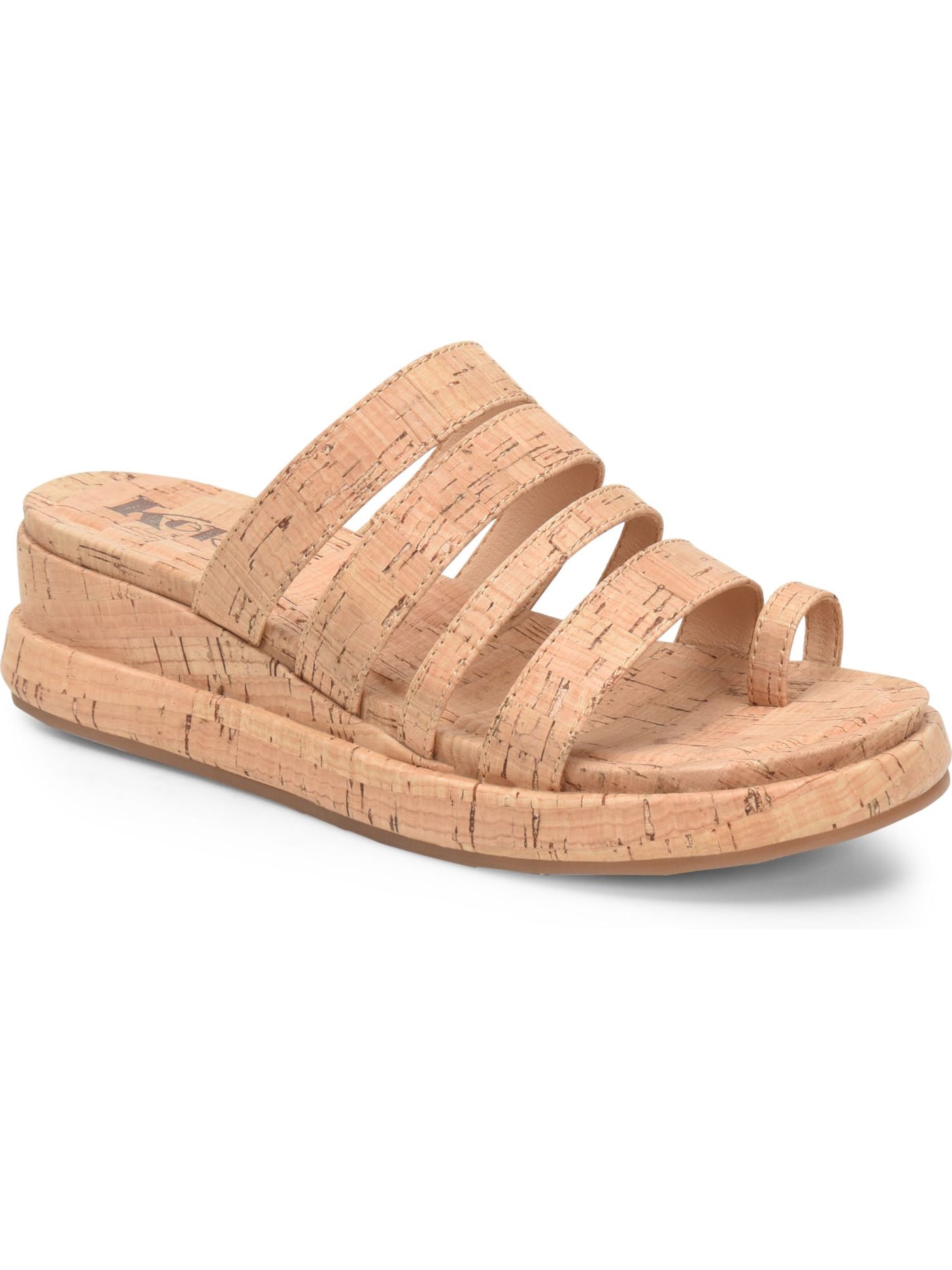 KORKS Womens Beige 1/2" Platform Cork-Like Toe-Loop Cushioned Strappy Maya Round Toe Wedge Slip On Leather Slide Sandals Shoes 9 M