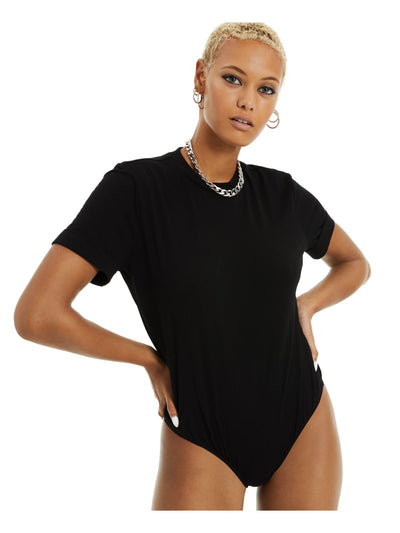 DANIELLE BERNSTEIN Womens Black Stretch Crewneck, T-shirt Bodysuit XS