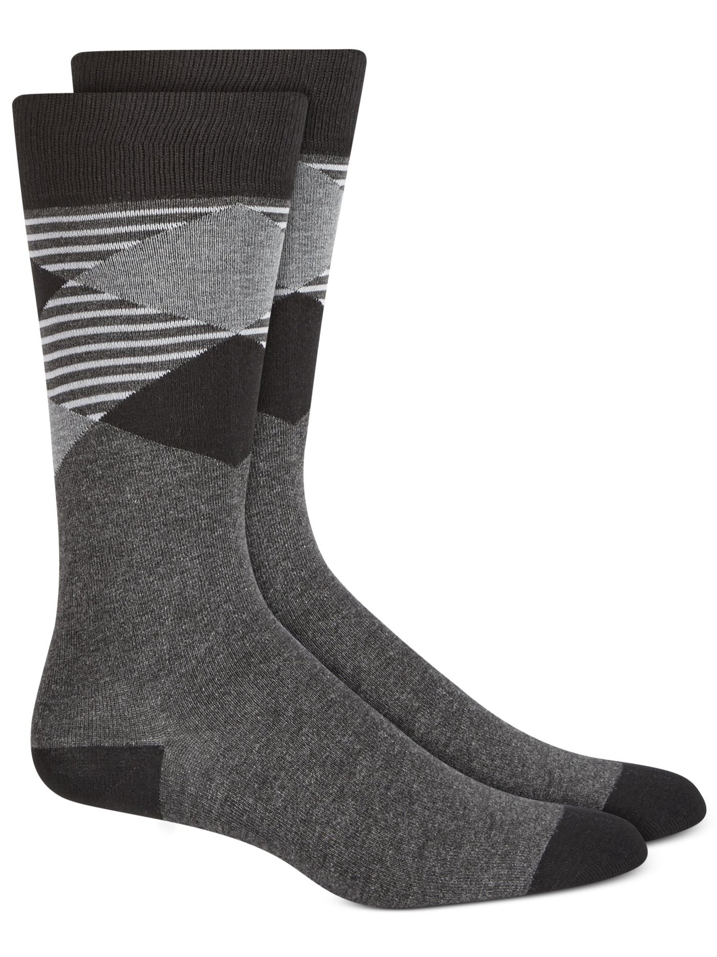 ALFATECH BY ALFANI Mens Gray Rayon Argyle Striped Moisture Wicking Seamless Casual Crew Socks 7-12