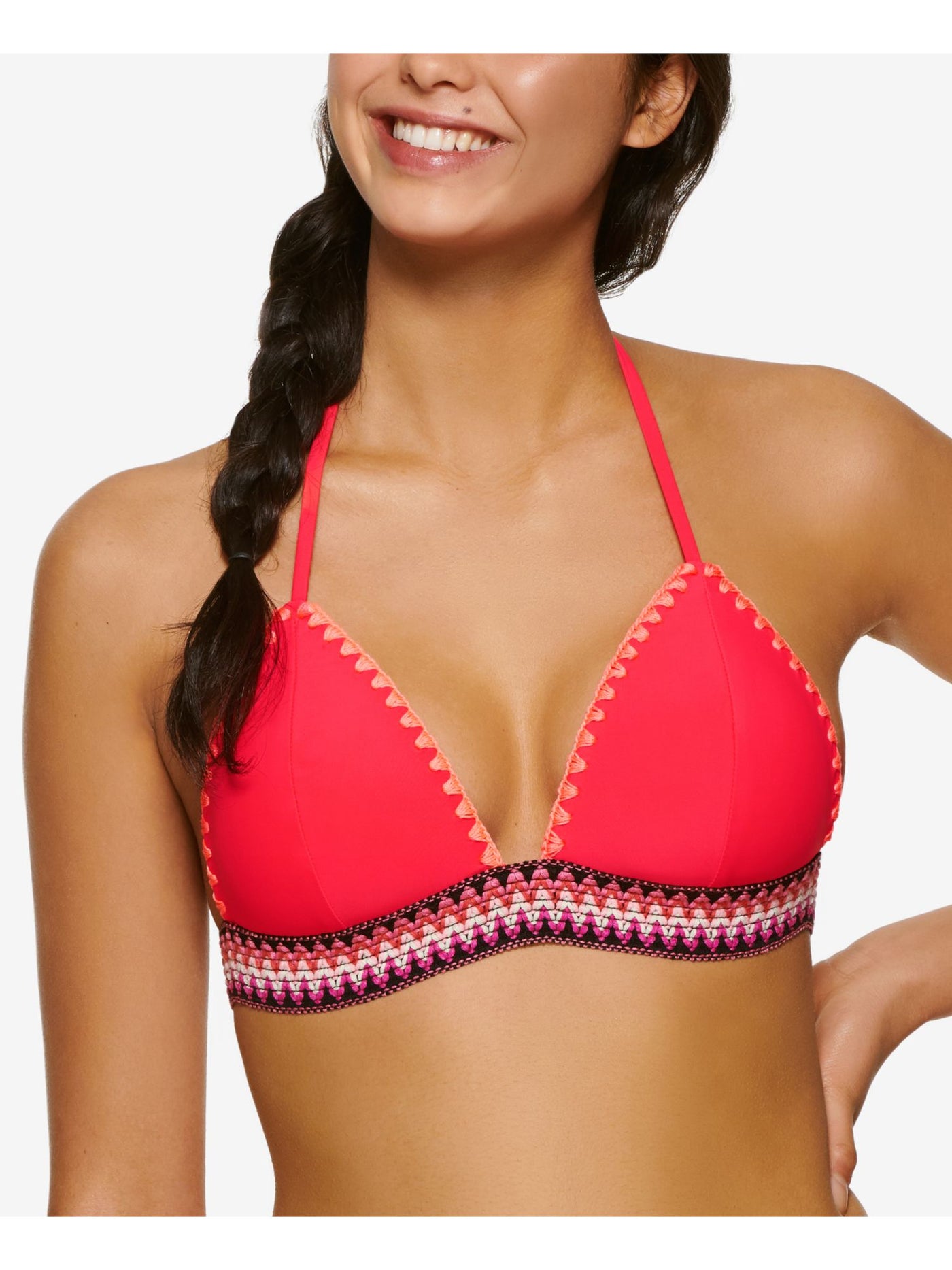 HULA HONEY Women's Coral Push-Up Hook and Eye Closure Tie Zinc Triangle Swimsuit Top XS
