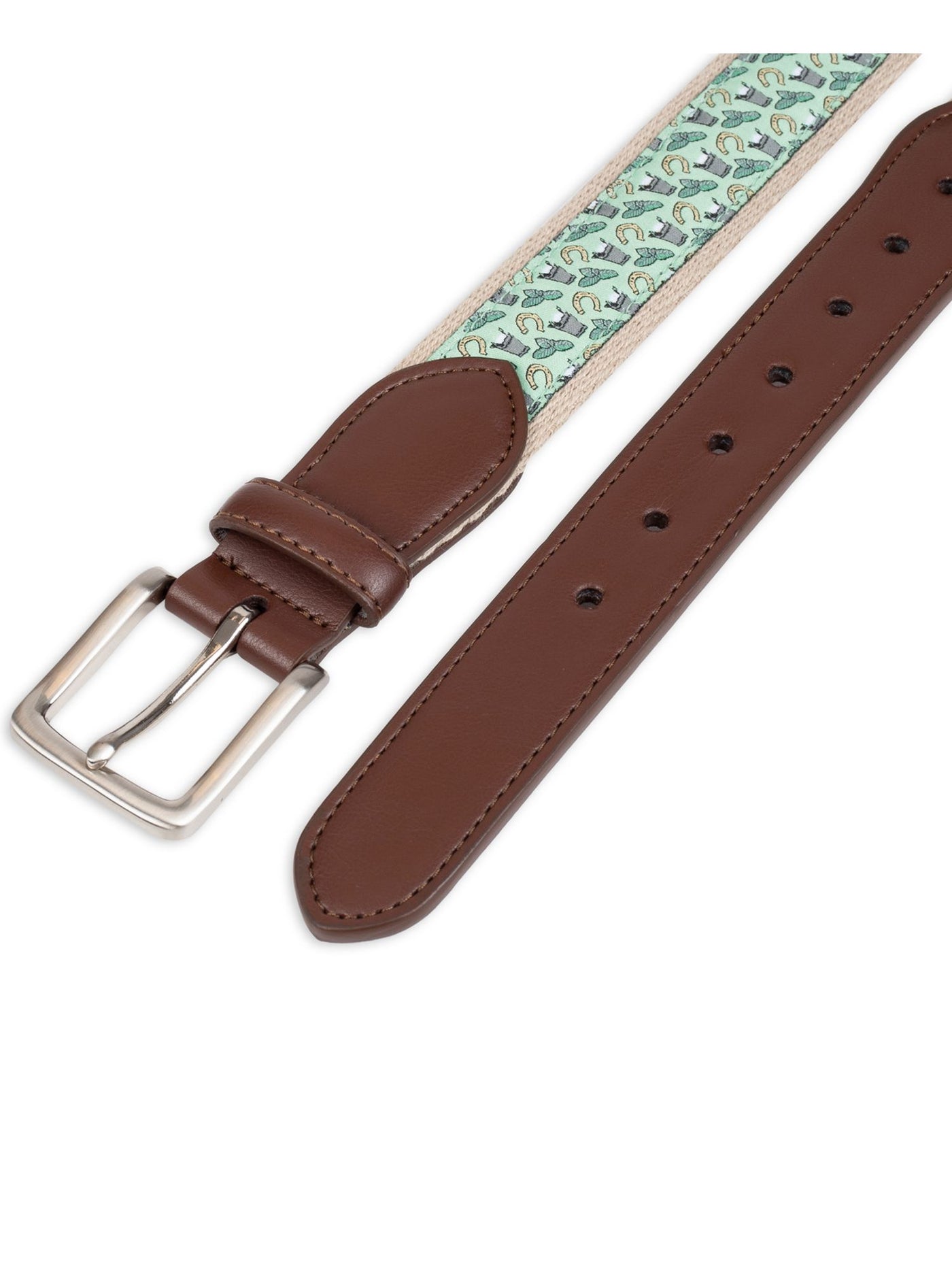 CLUBROOM Mens Green Horseshoe Print Adjustable Faux Leather Casual Belt S 30-32